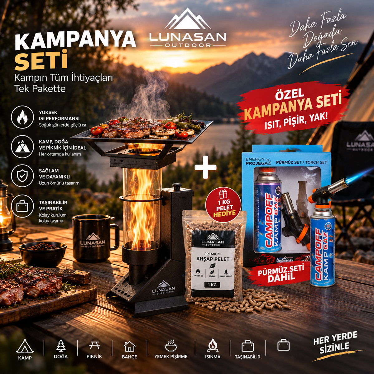 Pelet Sobası Başlangıç Seti – Pürmüz Seti + 1 KG Pelet Hediye